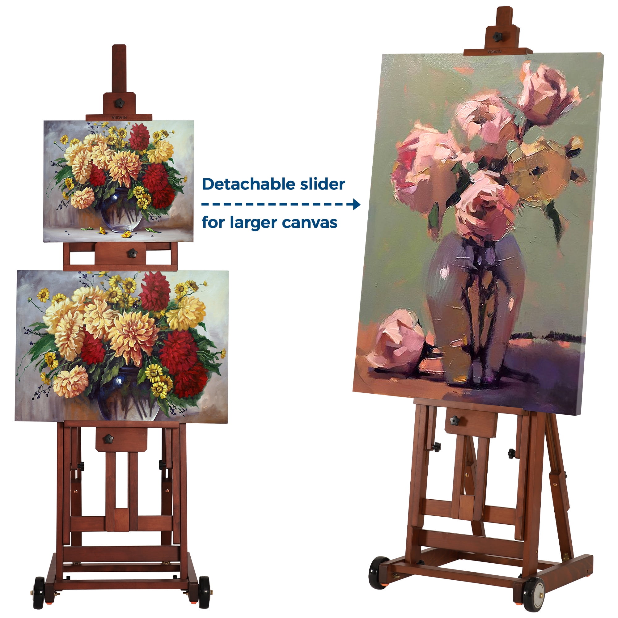 VISWIN Collapsible Wood H-Frame Easel, Hold 1 or 2 Canvas up to 78"-Walnut
