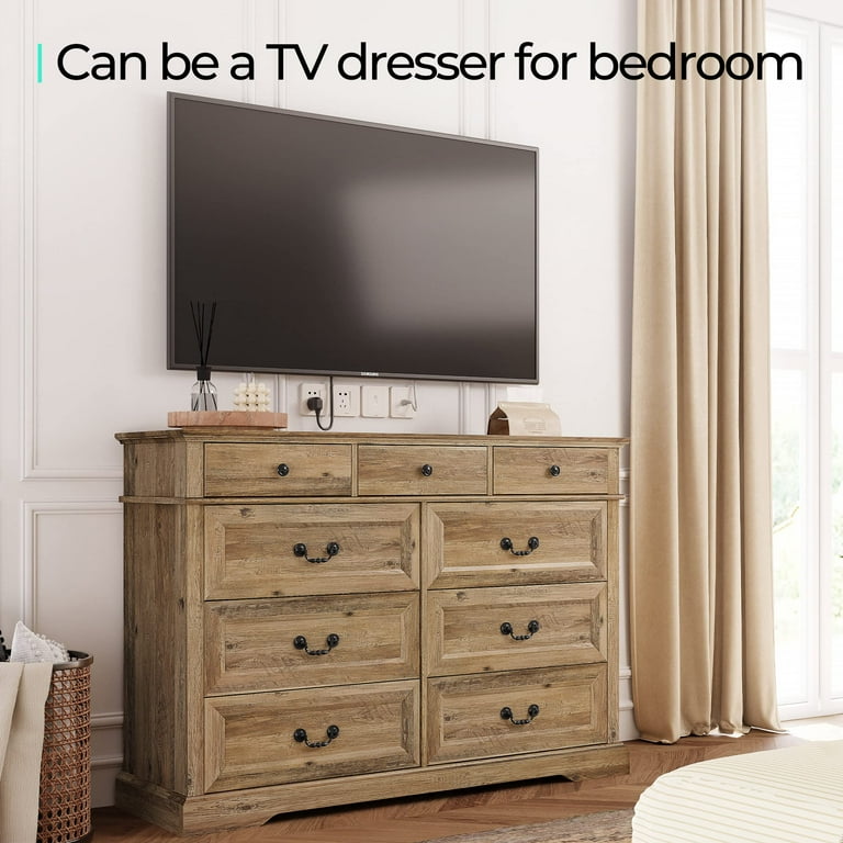 LINSY HOME Dresser for Bedroom, Long Dresser with 9 Drawers and Antique Handles, Chest of Drawers for Living Room, Entryway and Hallway, Brown LINSY HOME Dresser for Bedroom, Long Dresser with 9 Drawers and Antique Handles, Chest of Drawers for Living Room, Entryway and Hallway, Brown