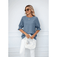 thumbnail image 6 of Blouses for Women Dressy Casual 1/2 Length Sleeve Womens Tops with Smocked Cuffs Gray Blue XXL, 6 of 7