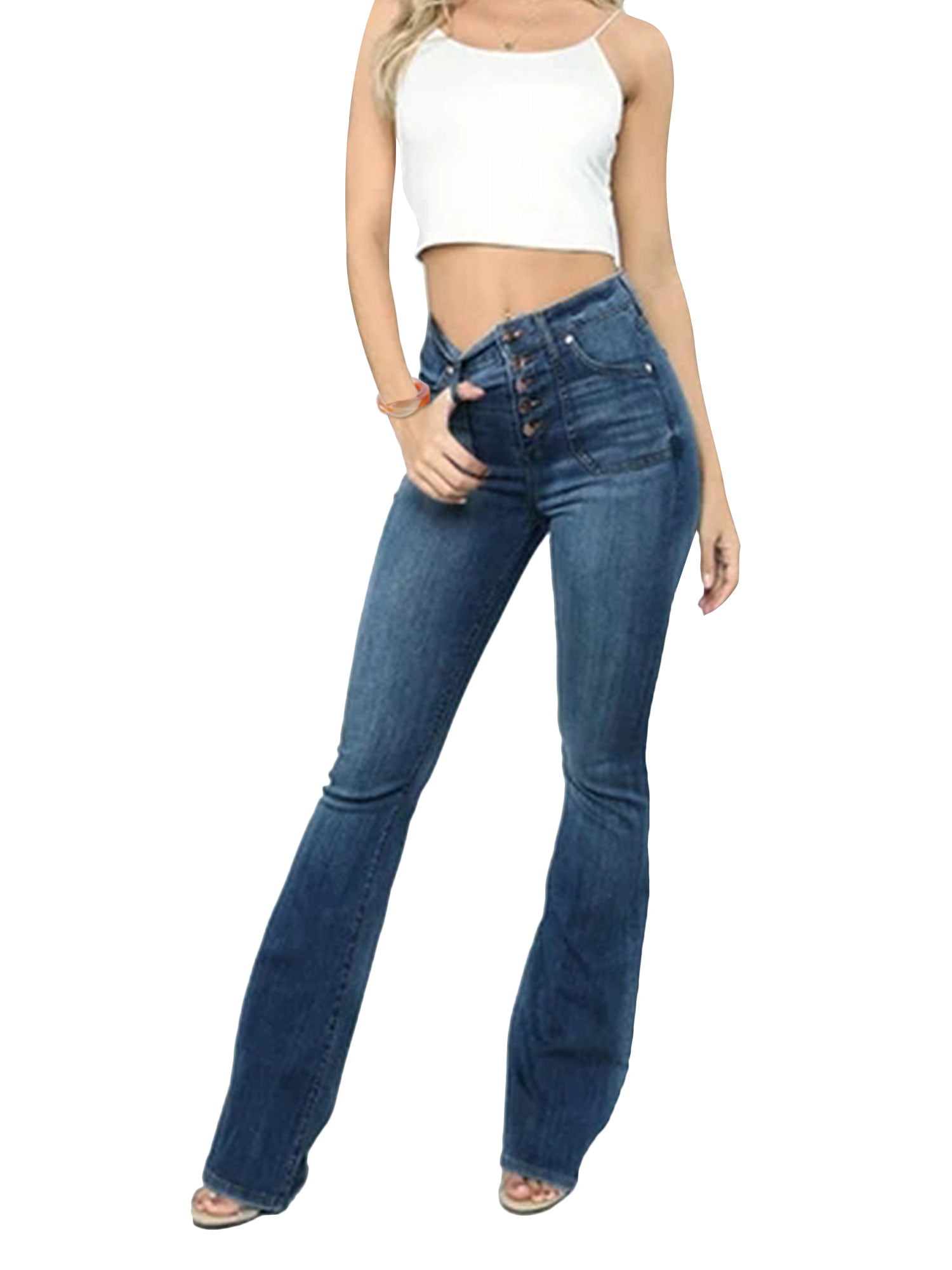 HiMONE - Women High Waist Denim Jeans Pants Casual Classic Boot Cut ...