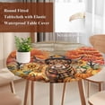 thumbnail image 4 of Orange Pumpkin Fall Round Tablecloth, Fitted Table Cover with Elastic for 36"-44" Round Tables, Cattle Thanksgiving Checkered Farmhouse Wooden Table Cloth Outdoor Dinning Party Waterproof Tablecloths, 4 of 7