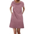 thumbnail image 2 of Women's Collared Dress Summer Short Sleeve Linen Blend Shift Dress Textured Casual Cute Office Dress with Pockets Purple S, 2 of 4