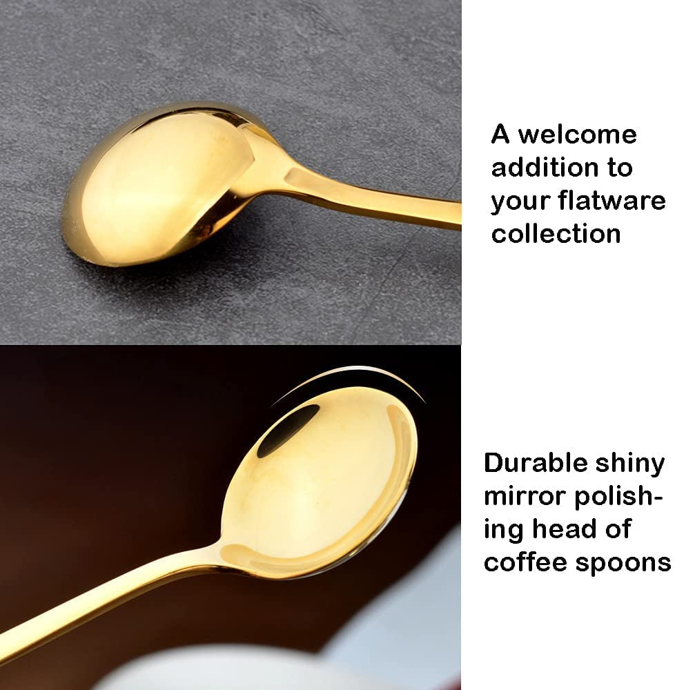 5.3 Inch Pack of 6 Gold Plated Stainless Steel Espresso Spoons Muulaii Mini Teaspoons Set Gold Spoons for Coffee Sugar Dessert Cake Ice Cream Soup Antipasto Cappuccino 