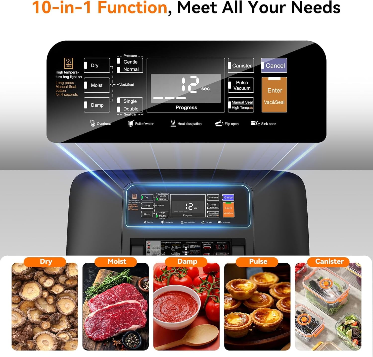 Commercial Grade Vacuum Sealer Machine, 10-in-1 Full Automatic Food Saver with One-Touch Handle for Dry/Moist/Liquid Foods