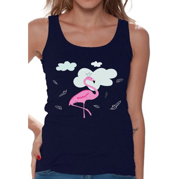 Awkward Styles Flamingo in Clouds Tank Top T-Shirt for Her Flamingo Shirts Summer Clothes for Women Beach Tanks Pink Flamingo Tshirt for Ladies Summer Gifts Flamingo Shirts Beach Clothing Collection