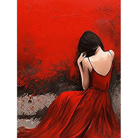 Red Dress Woman Canvas Painting,Suitable for Living Room,Bedroom,Dining Room,Office,Hotel Decoration