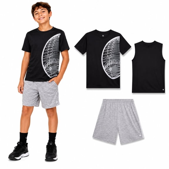 RBX Boys Athletic Outfit Shorts Set Short Sleeve Shirts Dry Fit Sleeveless Jersey & Shorts 3 Piece