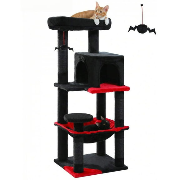 45.7" Cat Tree For Indoor Cats, 5-Level Cat Tower For Large Cats With Metal Frame Large Hammock (17.3"X15.3"), Cat Condo With (18.5"X13") Big Top Perch & 4 Sisal Covered Scratching Post,Black