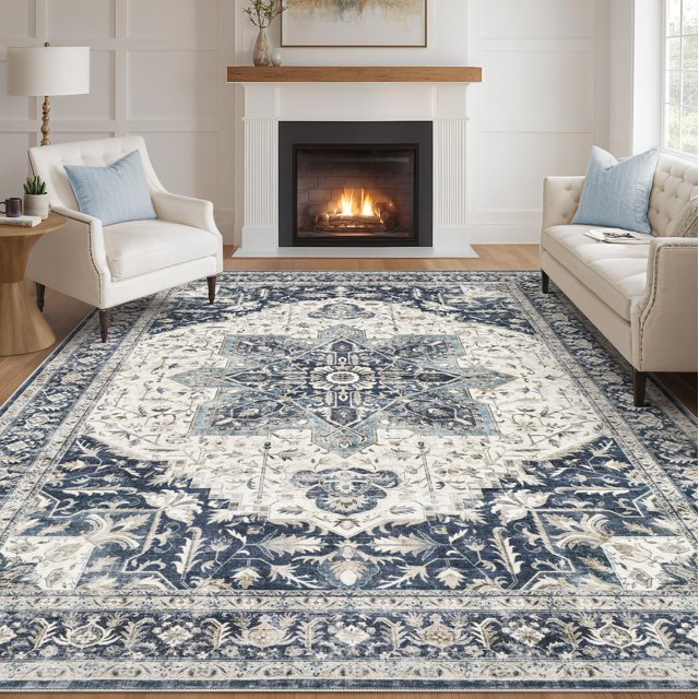Alfombra Tortania 274x366 cm Vintage Boho Índigo Lavable
