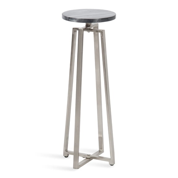 Kate and Laurel Zia Modern Marble Drink Table, 9 x 9 x 23, Gray and Silver, Decorative Pedestal Table for Display and Storage