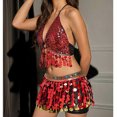 thumbnail image 3 of Women's Sexy 2Pcs Belly Dance Outfit Sequin Tassel Bra Crop Top with Sparkly Fringe Hip Scarf Sets for Carnival Party, 3 of 5