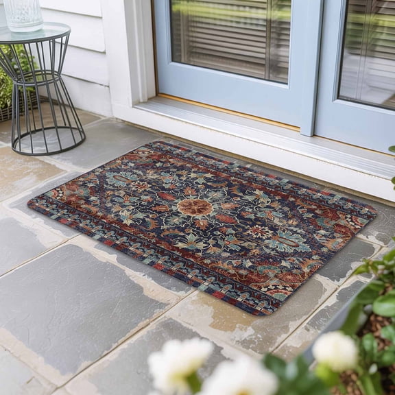 Retro Boho Door Mat Indoor Outdoor,Rustic Flowers Modern Geometric Abstract Art Non Slip Welcome Mat with Rubber Backing,Absorbent Fabric Front Door Mats Entryway Rug for Home Patio Entrance 18"x30"
