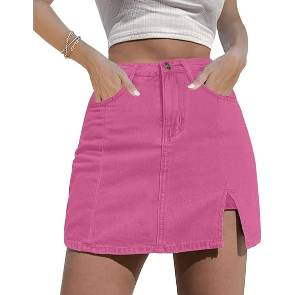 lsaertla Skirts for Women Denim Mini Skirt Side Slit with High Waisted Jean Shorts Stretchy
