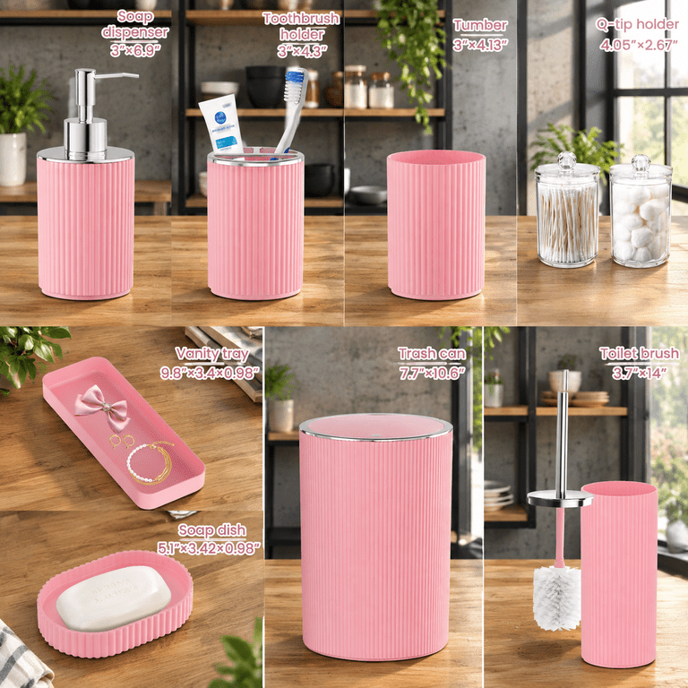 Lightpik Light Pink Bathroom Accessories Set 10pc Restroom Sets - Walmart.com