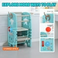 thumbnail image 5 of UNICOO® Multifunctional Kids Step Stool with Double Safety Rails, Height Adjustable, Toddler Tower for Kitchen Countertop and Bathroom with Big Drawing Board & Games (OMLT-Mint Green), 5 of 7