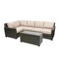 thumbnail image 1 of Krikacy 6-PCS Outdoor Wicker Modular Conversation Set w/Cabinet Coffee table, All-Weather HDPE, Beige, 1 of 8