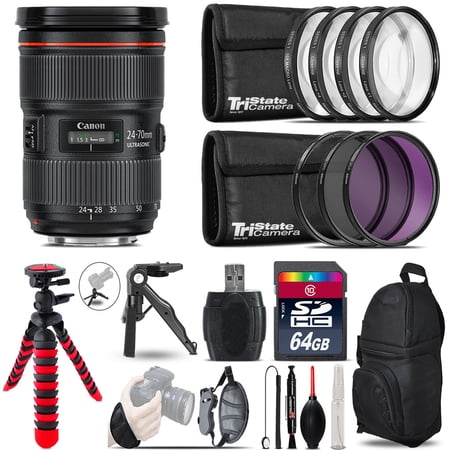 Canon 24-70mm f/2.8 II + MACRO, UV-CPL-FLD Filter + Monopad - 64GB Accessory Kit (International Version)