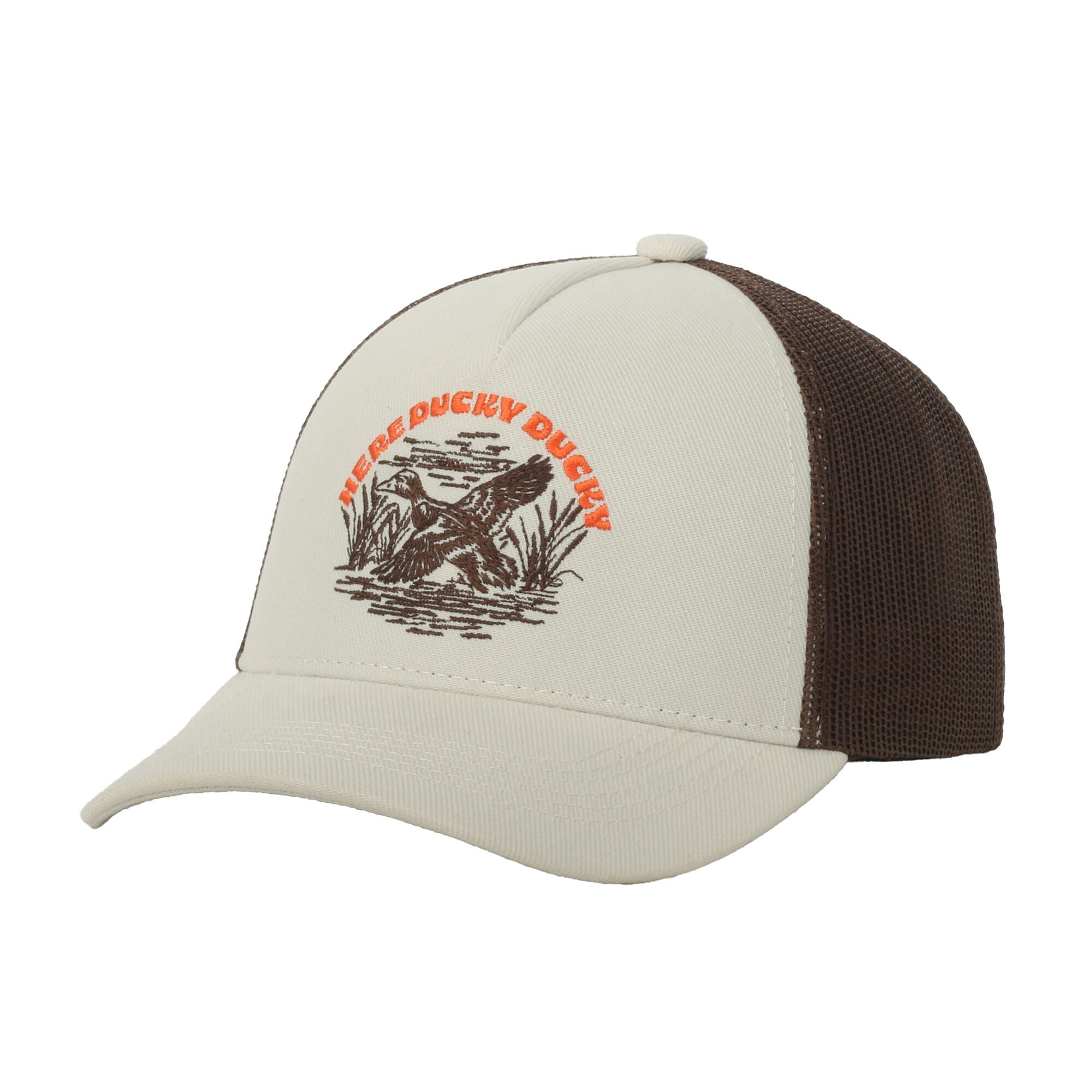Youth Outdoor Cap Here Ducky Hunting Cap – Structured Snapback, One Size, Ivory/Brown