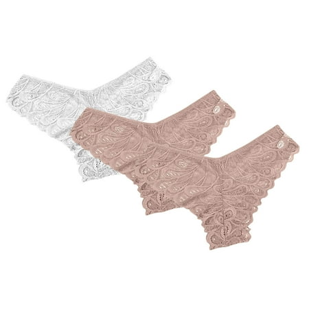 Scyoekwg Women s Underwear Bikinis Briefs Mid Waisted Breathable Ladies Panties Solid Color Hipster Panties V-Waisted Hip Wrap Triangular Lace Underwear Briefs Pack of 3(Pink XXL)