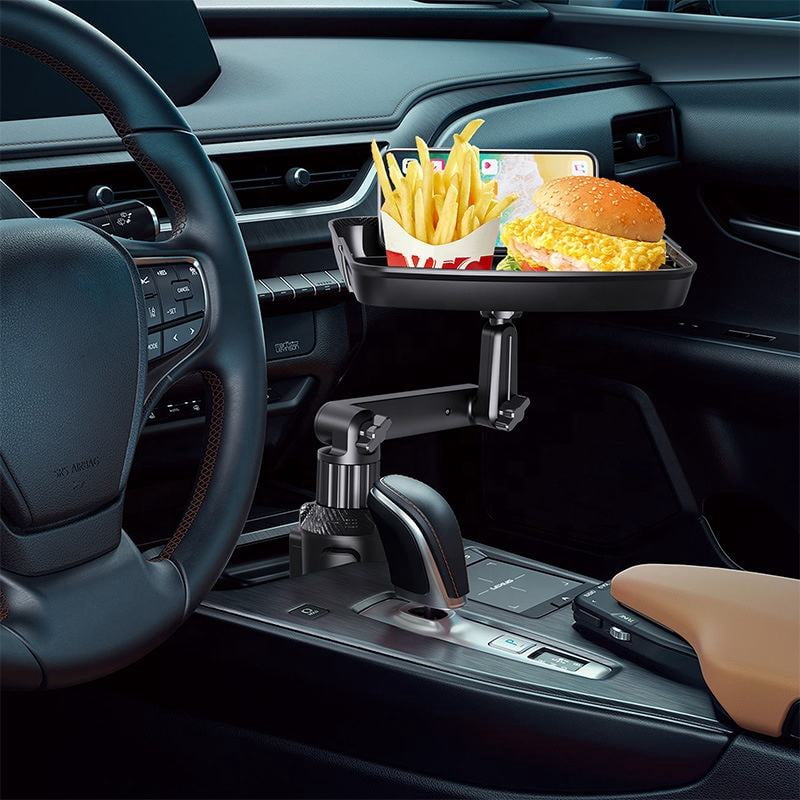 9-Inch Car Food Tray – 3-in-1 Detachable Cup Holder Expander with 360° Rotation & Phone Holder, Large Seat Back Table for Road Trip Essentials