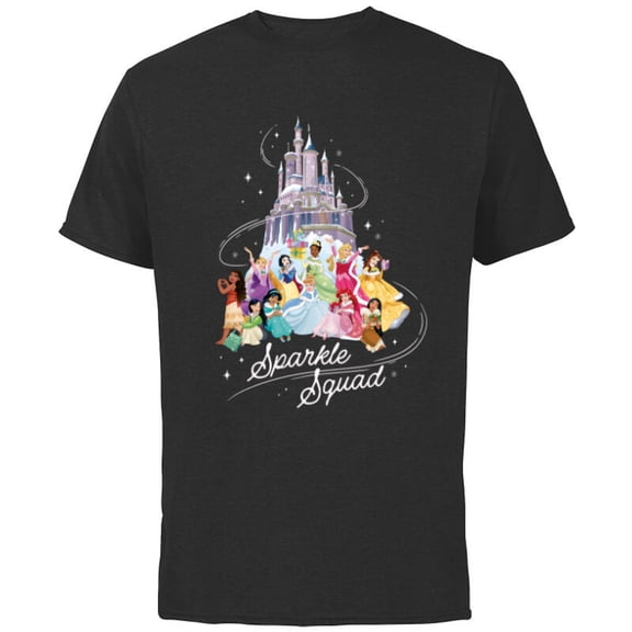 Disney Princess Sparkle Squad Winter Holiday Castle - Short Sleeve Cotton T-Shirt for Adults - Customized-Black