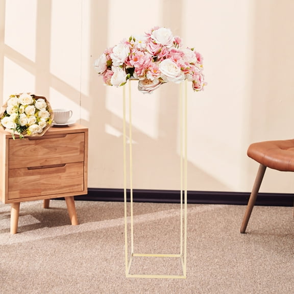 Miumaeov 1PCS Gold Wedding Flower Stand Metal Geometric Flower Vase Column Stand for Home Party Decor Flower Display D11.4'' xH39.4''