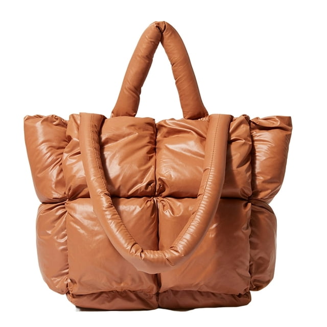 Women Handbag Cotton Padded Large Capacity Solid Color Funny Smooth Zipper Tote Bag Shoulder Bag for Daily Life