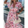 thumbnail image 3 of Women's Floral Print Flutter Sleeve Maxi Dress with Smocked Bodice Tiered 100% Polyester Fabric for Everyday Wear, 3 of 7