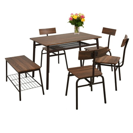 Karmas Product 6 Piece Dining Room Table Set Wooden Kitchen And 5 Chairs With Metal Legs Karmas Product 6 Piece Dining Room Table Set Wooden Kitchen And 5 Chairs With Metal Legs