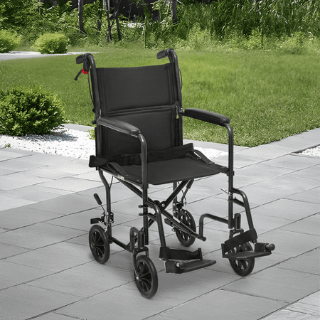monicare *FDA APPROVED* Lightweight Transport Wheelchair with 16" Seat, Folding Transport Chair with Swing Away Footrests and Flip Back Backrest, Black