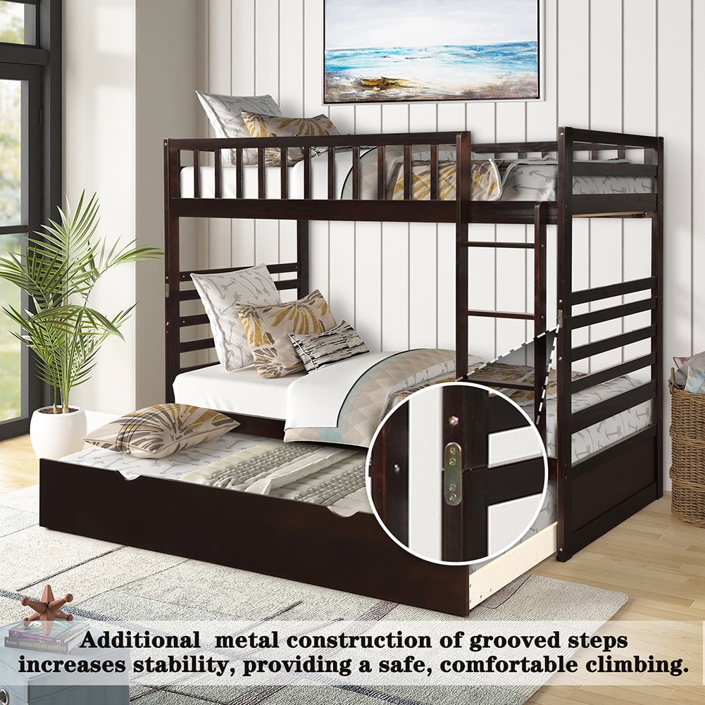 Lowestbest Solid Wood Bunk Bed Frame with Trundle for Kids and Teens, Twin Over Twin Size, Espresso Lowestbest Solid Wood Bunk Bed Frame with Trundle for Kids and Teens, Twin Over Twin Size, Espresso