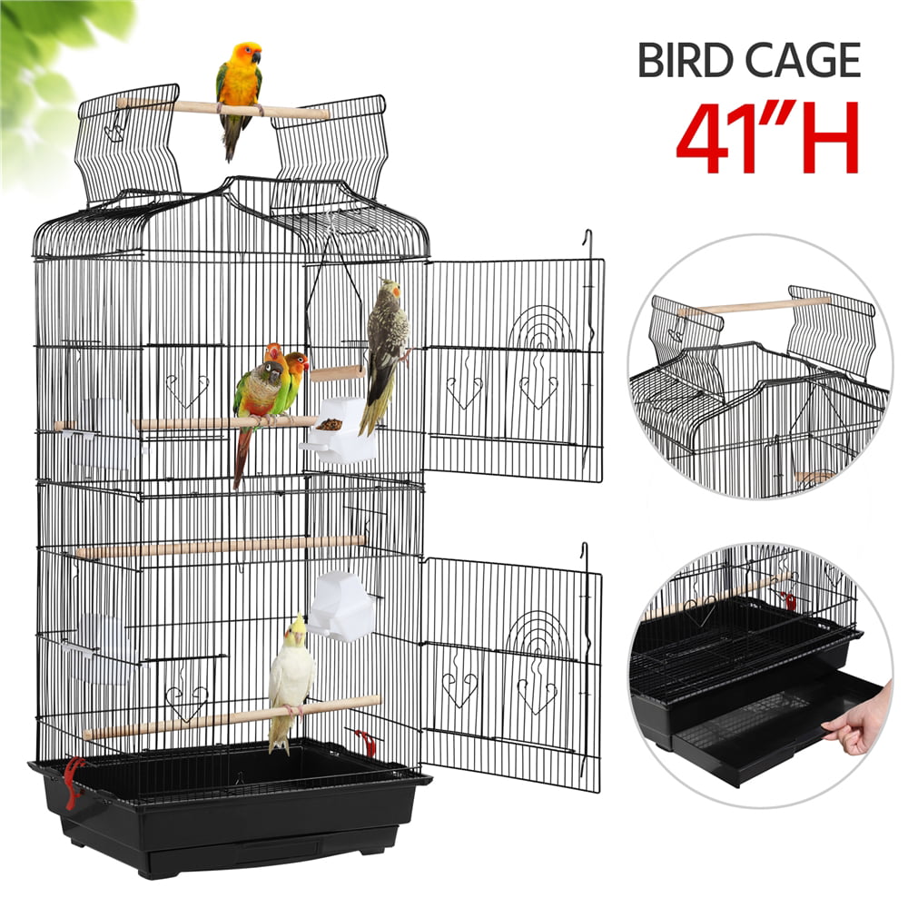 Topeakmart 41''H Open Top Metal Bird Cage with Perch Stand Black
