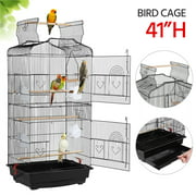 Angle View: Topeakmart 41'' H Open Top Metal Bird Cage Large Parrot Cage with Four Feeders, Black