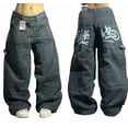 thumbnail image 1 of Womens Polyester Printed Oversized Baggy Wide Leg High Waist Full Length Jeans, 1 of 10