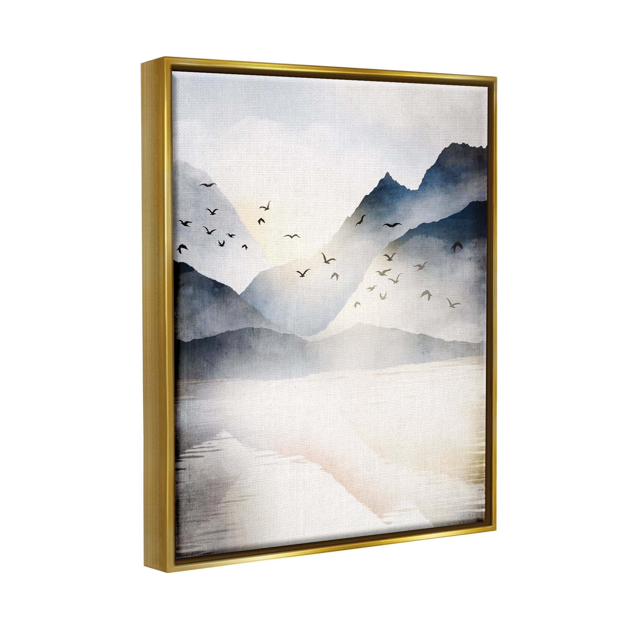 Stupell Mountain Lake Nature Wilderness Landscape Painting Gold Floater Framed Art Print Wall Art