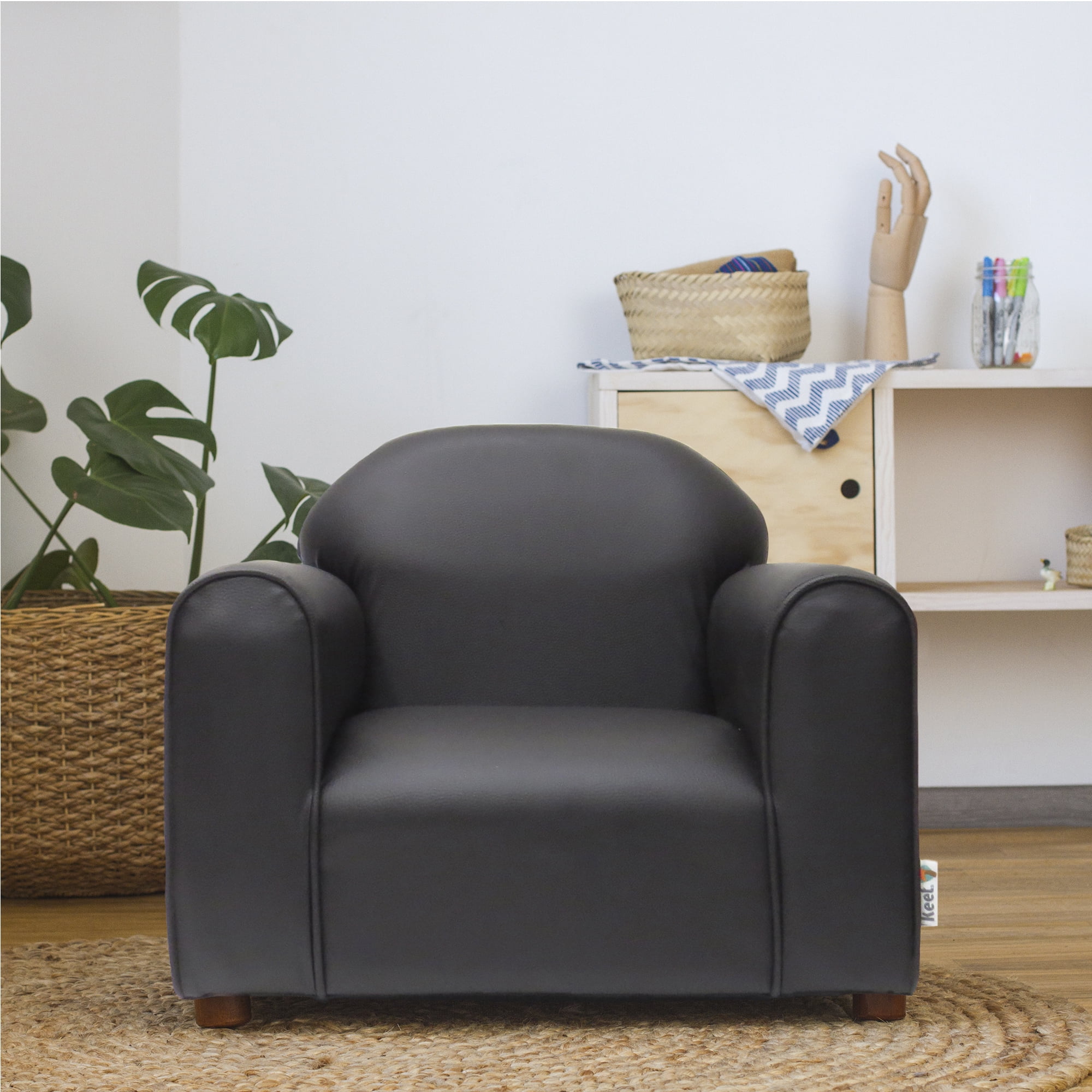 Keet Premium Chocolate Children's Chair, Heavy Duty Faux Leather with Ottoman