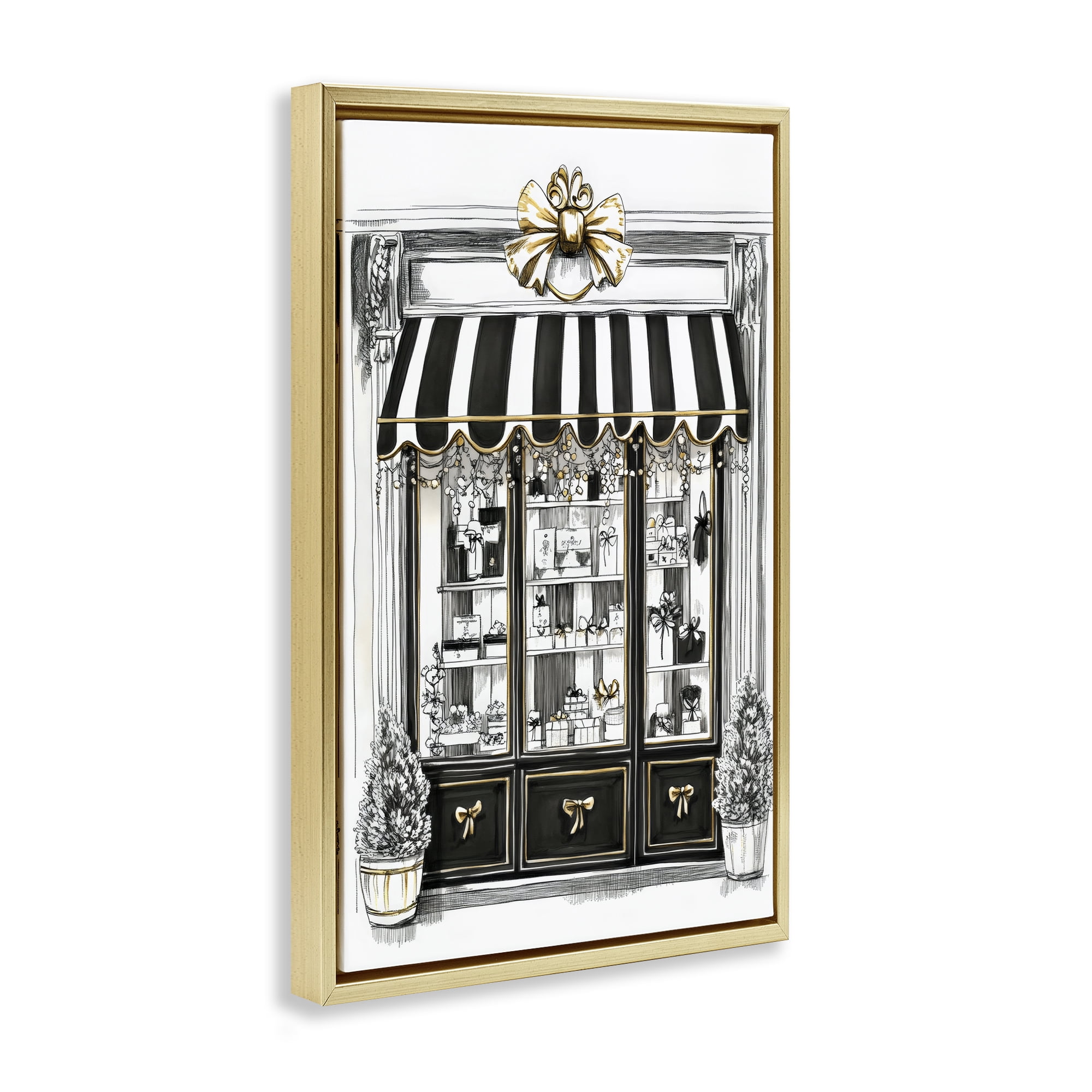 Stupell Industries Striped Paris Shop Facade Gold Framed Floater Canvas Wall Art, design by Petal Prints Design