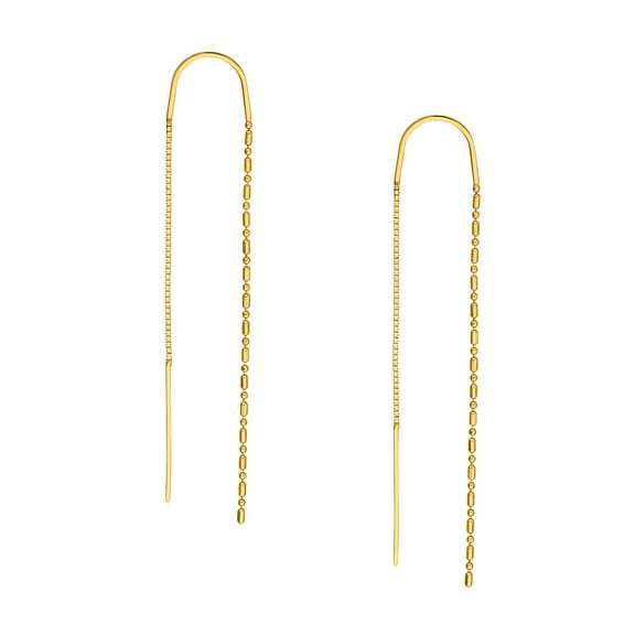 14k Yellow Gold Bead and Rice Threader Earrings Stud Earring for Women