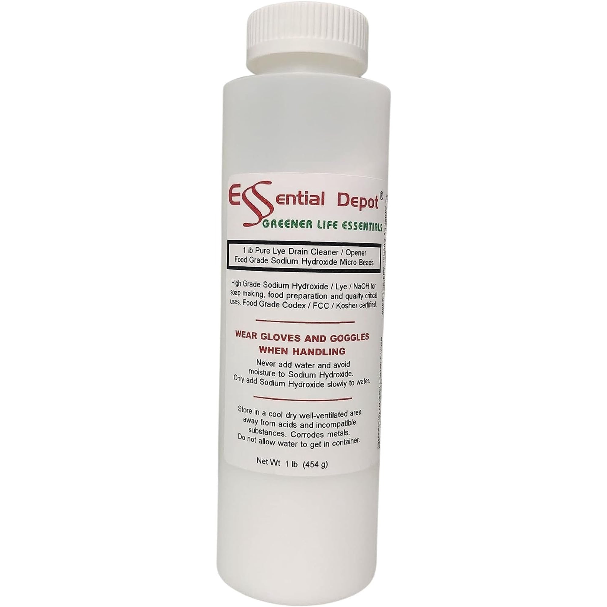 1 lb Food Grade Sodium Hydroxide Lye Evenly-Sized Micro Pels Beads or Particles - 1 lb Bottle - Lye Drain Cleaner - FREE SHIPPING almost all locations within the 48 contiguous U.S. states, most...