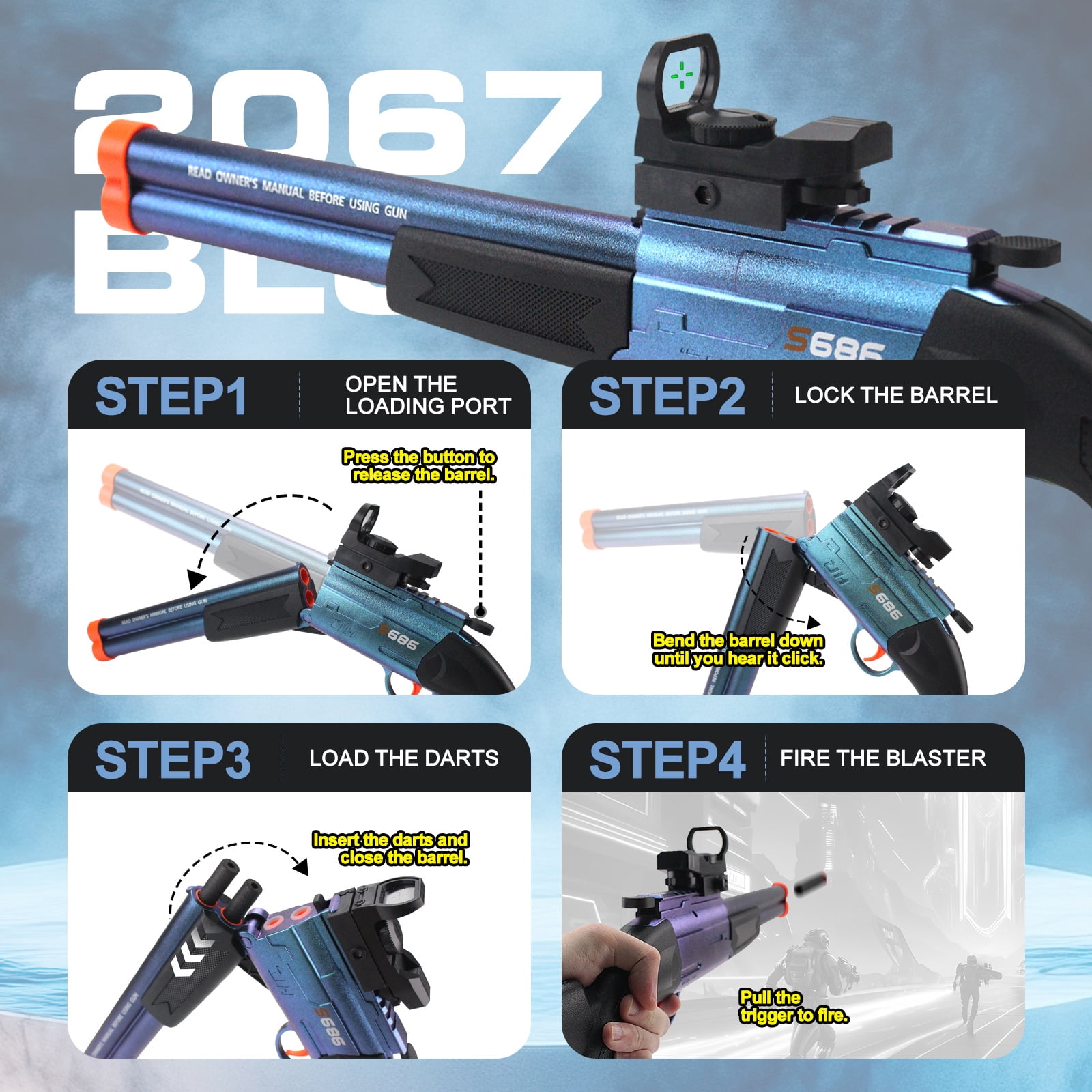 Double Barrel Manual Loading Soft Dart Blaster, with 40 Soft Darts,  Foam Blaster with Scope for 14+ Years Old