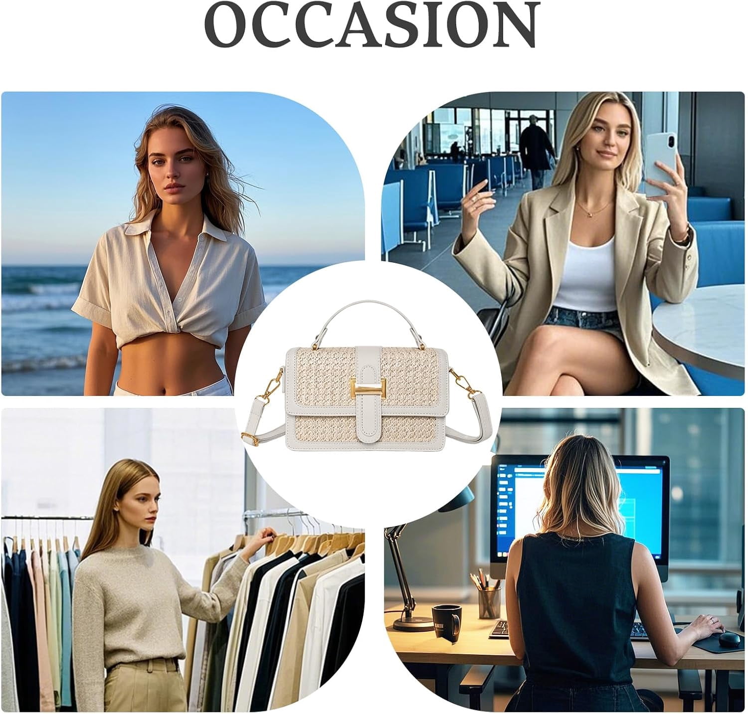 CAILDANL Straw Crossbody Bags for Women Summer Straw Clutch Bag Woven Beach Purse Vacation Handbags