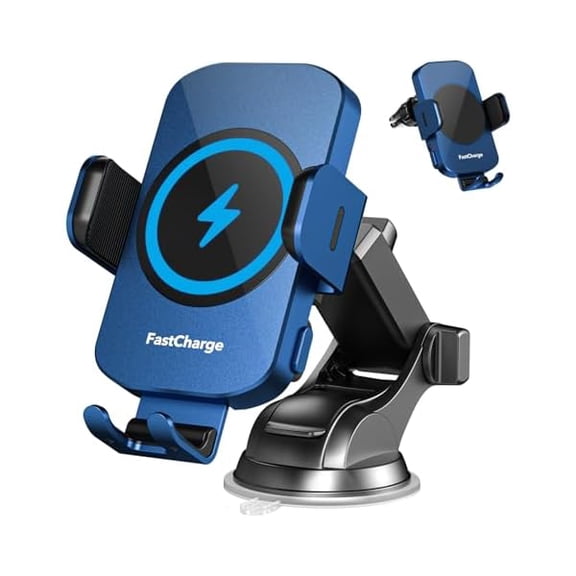 Saluqifa Wireless Car Charger, Fast Charging 15W Auto Clamping Car Charger Phone Holder Phone Mount for iPhone16 15 14 13 12 11 Pro Max Xs, Samsung Galaxy S23 Ultra S22 S21 S20 S10  Note 9, etc(Blue)