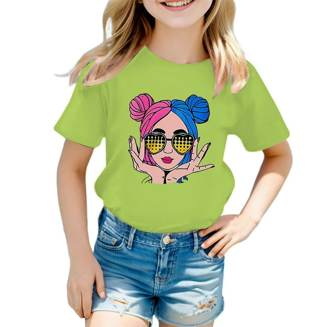 TZEWGL Tees For Child Graphic Printing Round Neck Short Sleeve Clothes For Girls Boys size 7-8T
