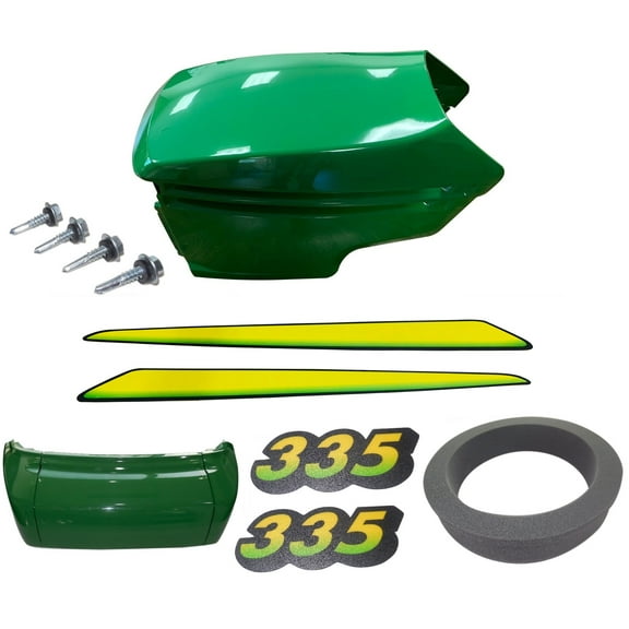 New Upper and Lower Hood Bumper, Foam Isolator , LH and RH Stickers Fits John Deere 335