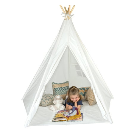 6 Giant Teepee Play House of Pine Wood with Carry Case by Trademark Innovations (White)
