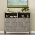 thumbnail image 5 of Fluted 6 Drawer Dresser for Bedroom, 47.2" Wide Wood Chest of Drawers with 2 Open Shelves, Modern Bedroom Dresser for Closet, Living Room, Entryway, 5 of 6