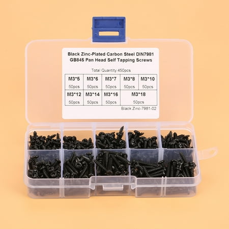 

Fdit Tapping Screw 450Pcs Black M3 Pan Head Self Tapping Screws Set Assortment Kit Tapping Screw Pan Head Tapping Screw