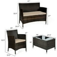 thumbnail image 3 of Gymax 4PCS Patio Rattan Conversation Furniture Set Outdoor w/ Brown & Grey Cushion, 3 of 10