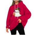 thumbnail image 6 of Xdegoge Halloween Hoodies for Women Cute Ghost with Pumpkin Drink Graphic Sweatshirts Pullover Long Sleeve Hooded Drawstring Sweat Shirts with Kangaroo Pocket Vintage Holiday Party Clothes, 6 of 6