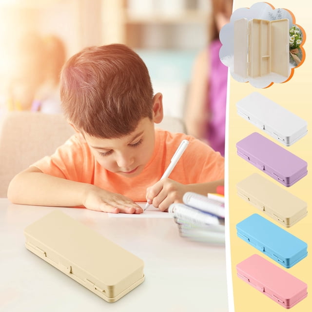 Xihbxyly Estuche de Lápices de Doble Capa, Gran Capacidad, Plástico Resistente, Diseño Apilable, Organizador de Escritorio, Almacenamiento para El Aula, Colores Modernos, Portátil, 1 Paquete